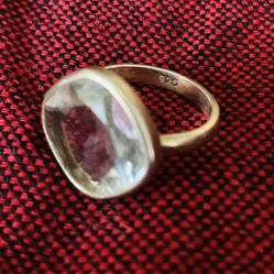 Sterling Silver Glass Ring With Pretty Little Thing Jewelry Tray With Gold Trim