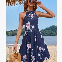 OUGES Women's  Halter Neck Floral Summer Casual Sundress