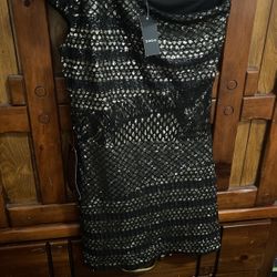 NEW bebe black lace beaded embellished dress