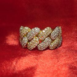 10k Yellow Gold Diamond Cuban Link Ring 2.60 ctw