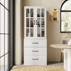 71" H X 23.6" W Kitchen Pantry With Bookcases, Glass Door Kitchen Hutch