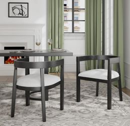 Modern Dining Chairs Set of 2 - Stylish Tub Design, Upholstered, Rubberwood Frame