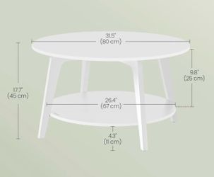 VASAGLE Round Coffee Table 2-Tier Center Table w/ Storage Tapered Legs - White
