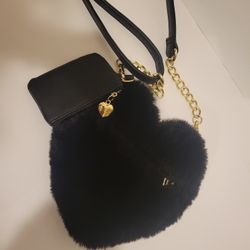 Licorice Plush Black Heart Crossbody Handbag & a Juicy Couture Coin Purse