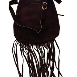 Brown Suede Shoulder Bag with Fringe 