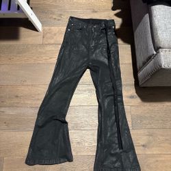 Black Rick Owen’s Waxed Flare Jeans with Side Zipper