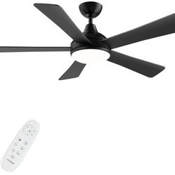 52 Inch-Ceiling Fan-LED Dimmable Light-Energy Star-Adjustable-Remote Control-Indoor/Outdoor-Black