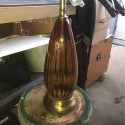 Vintage, Mid-Century Ribbed Glass Amber Lamp