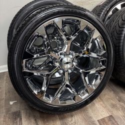 NEW 24 inch chrome snowflakes wrapped in lexani 305/35r24 tires