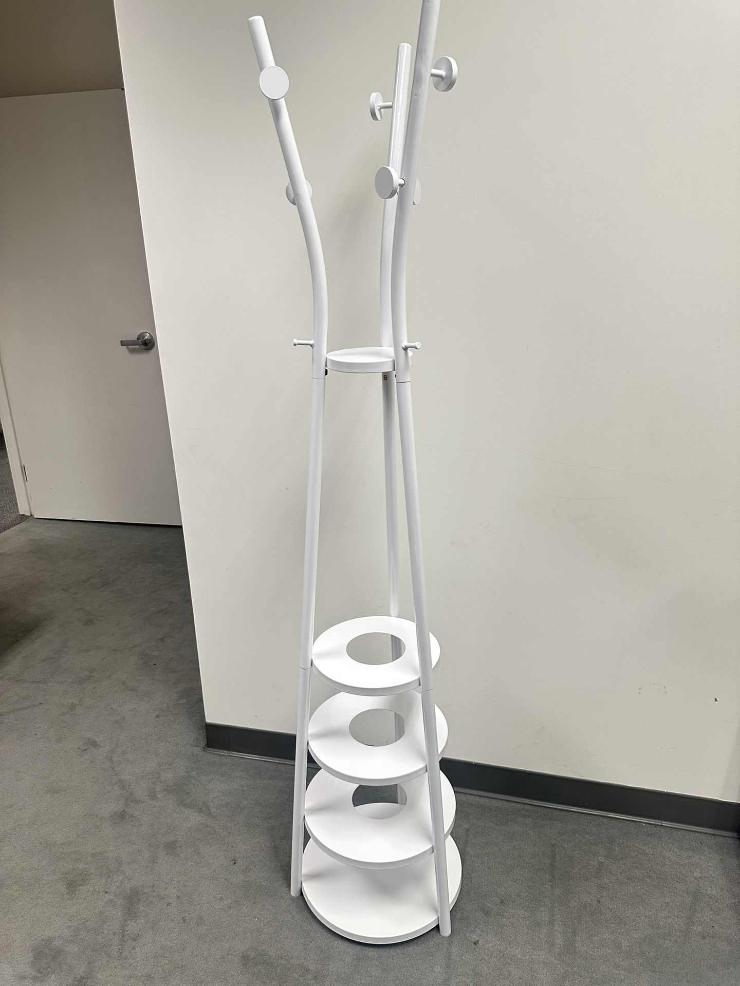 White Coat Rack With Umbrella Stand and Storage Racks