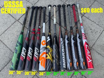 USSSA Baseball Bats $60 each firm sizes are labeled in the pictures have more equipment available