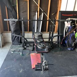 Weight Bench, Bar, Weights And Mats
