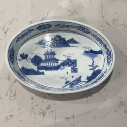 Chinese Export Blue & White Oriental Design Oval Serving Platter