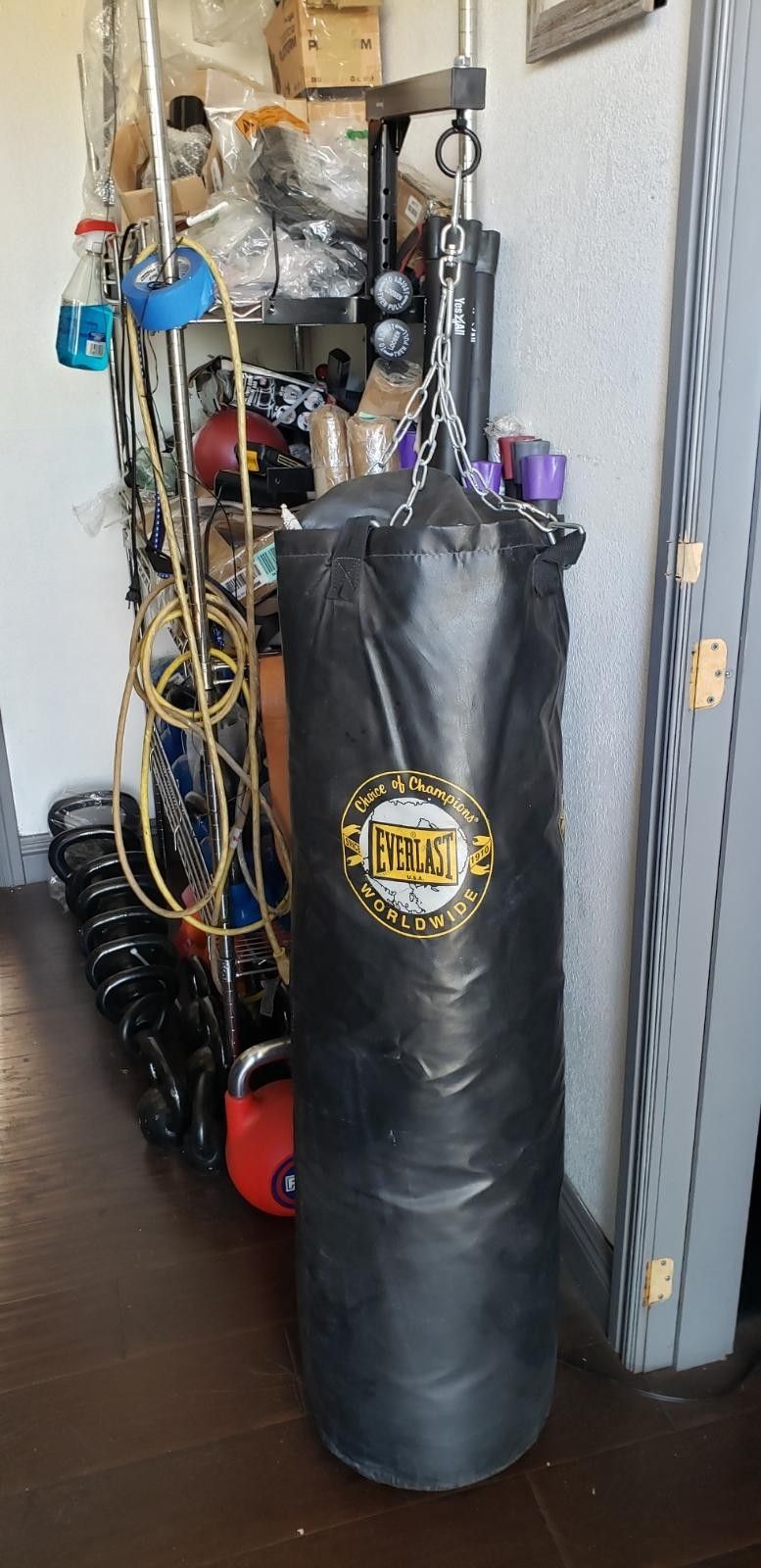 Boxing bag with wall mount hanger