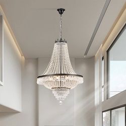 24 in. Black 9-Light Luxury Raindrop Style Chandelier