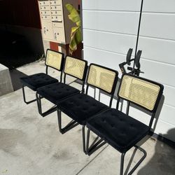 Set of 4 Velvet Rattan mcm Style Dining Chairs