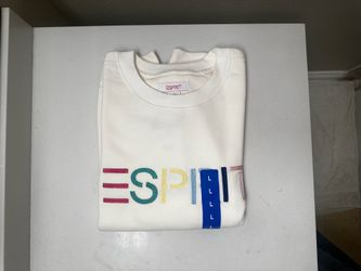 ESPRIT Crewneck Sweatshirt Size Large White Cream Retro Logo New With Tag Costco