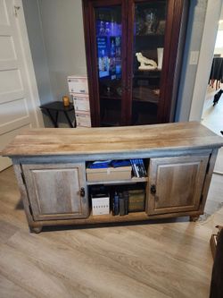 Rustic Wood TV Stand with Cabinet Doors