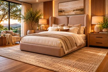Luxury Taupe Upholstered Wingback Platform Bed – Full/Queen/King Furniture Sale Muebles Camas 