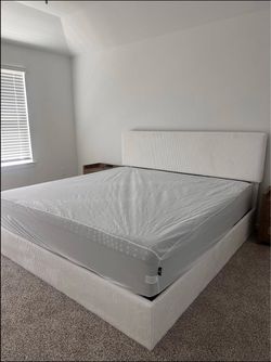Allewie King Bed Frame, Adjustable Corduroy Headboard, Platform, White