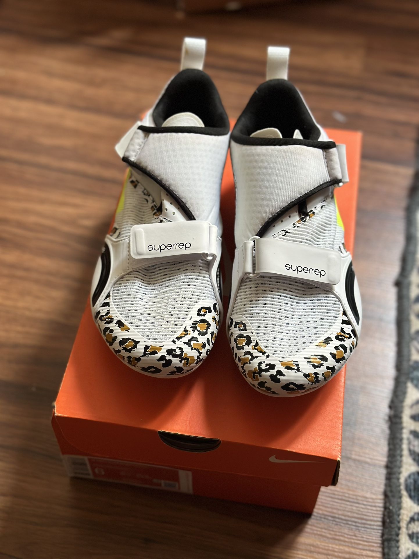 Nike Women’s SuperRep Cycle Shoes – White/Volt-Black-Chutney – Size 6 – Cleats Installed!