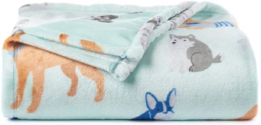 The Big One Oversized Plush Throw Blanket Aqua Blue Puppy Dogs - 5ft x 6ft