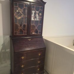 Antique Mahogany Secretary Desk with Locking Drop Table