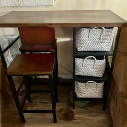 Bar Small Table/desk & 2 Stools & Baskets
