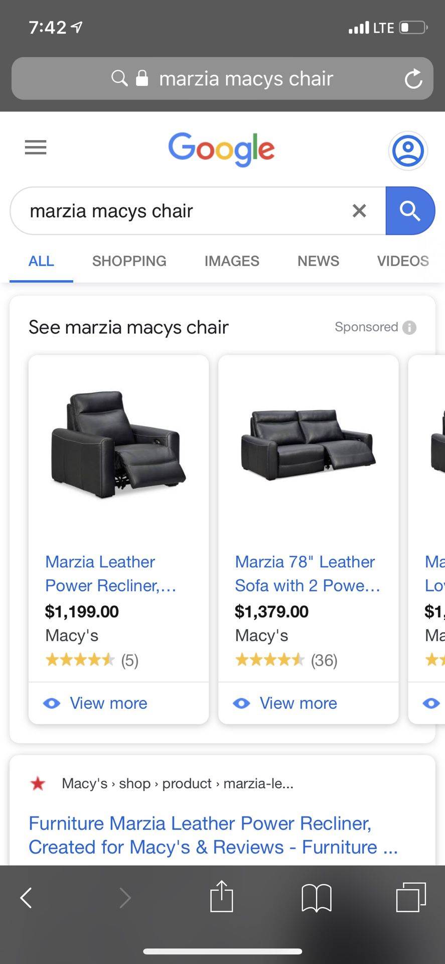 Marzia Macy’s Black Leather Recliners — $150