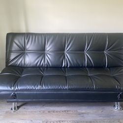 Black & Chrome  Sofa Futon Couch Bed