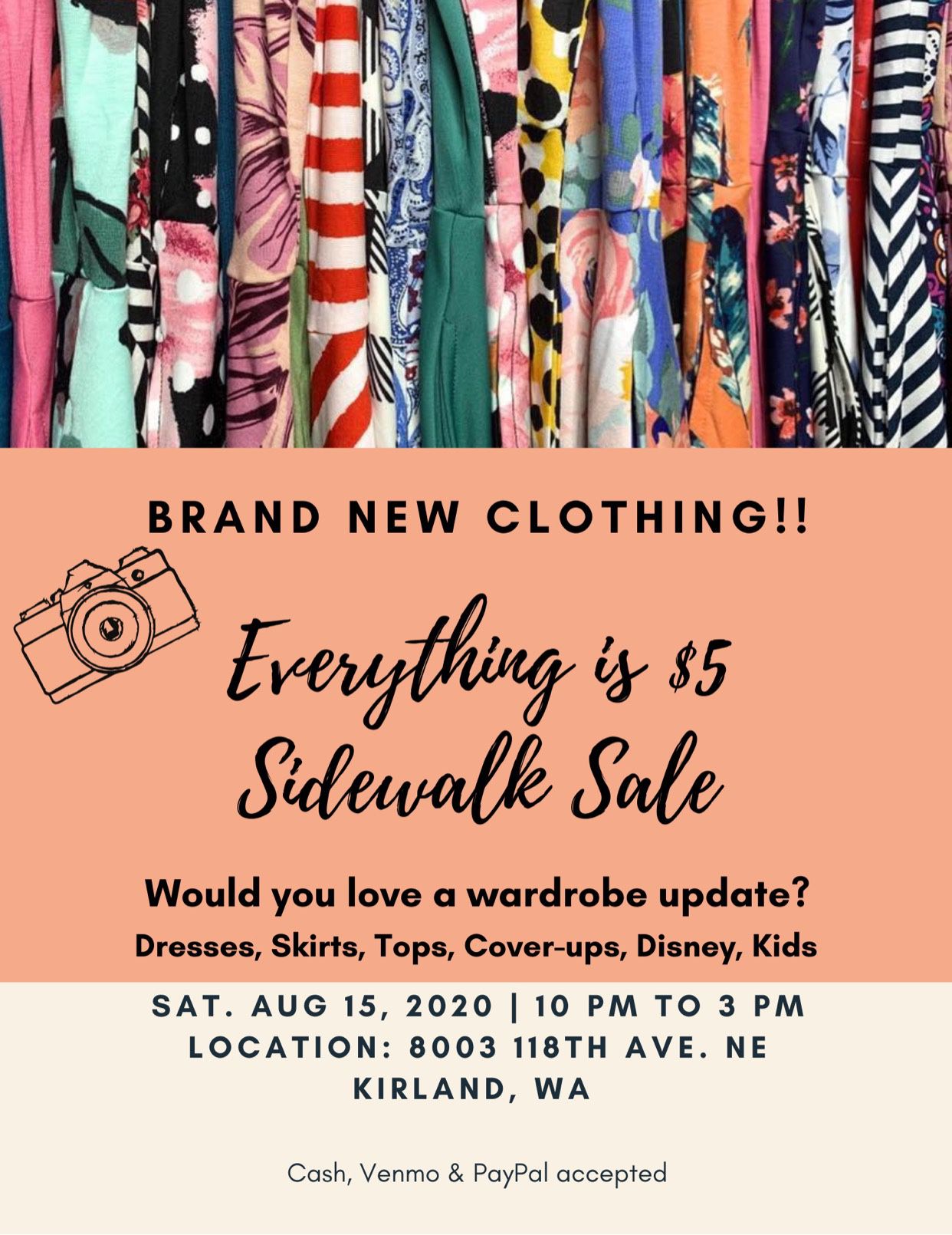Brand New Clothing Sidewalk Sale - 8/15