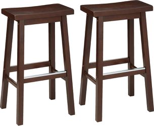 Classic Solid Wood Saddle-Seat Kitchen Counter Stool with Foot Plate 29 Inch, Walnut, Set of 2