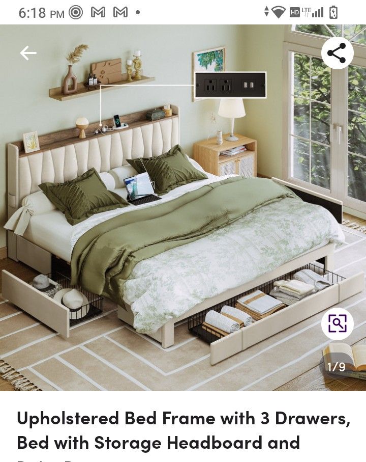 Queen Bed Frame***New In Box W/ Led , Charging Station