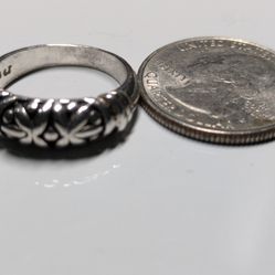 Scroll Flower Size 7 Ring, Sterling Silver Art Deco 