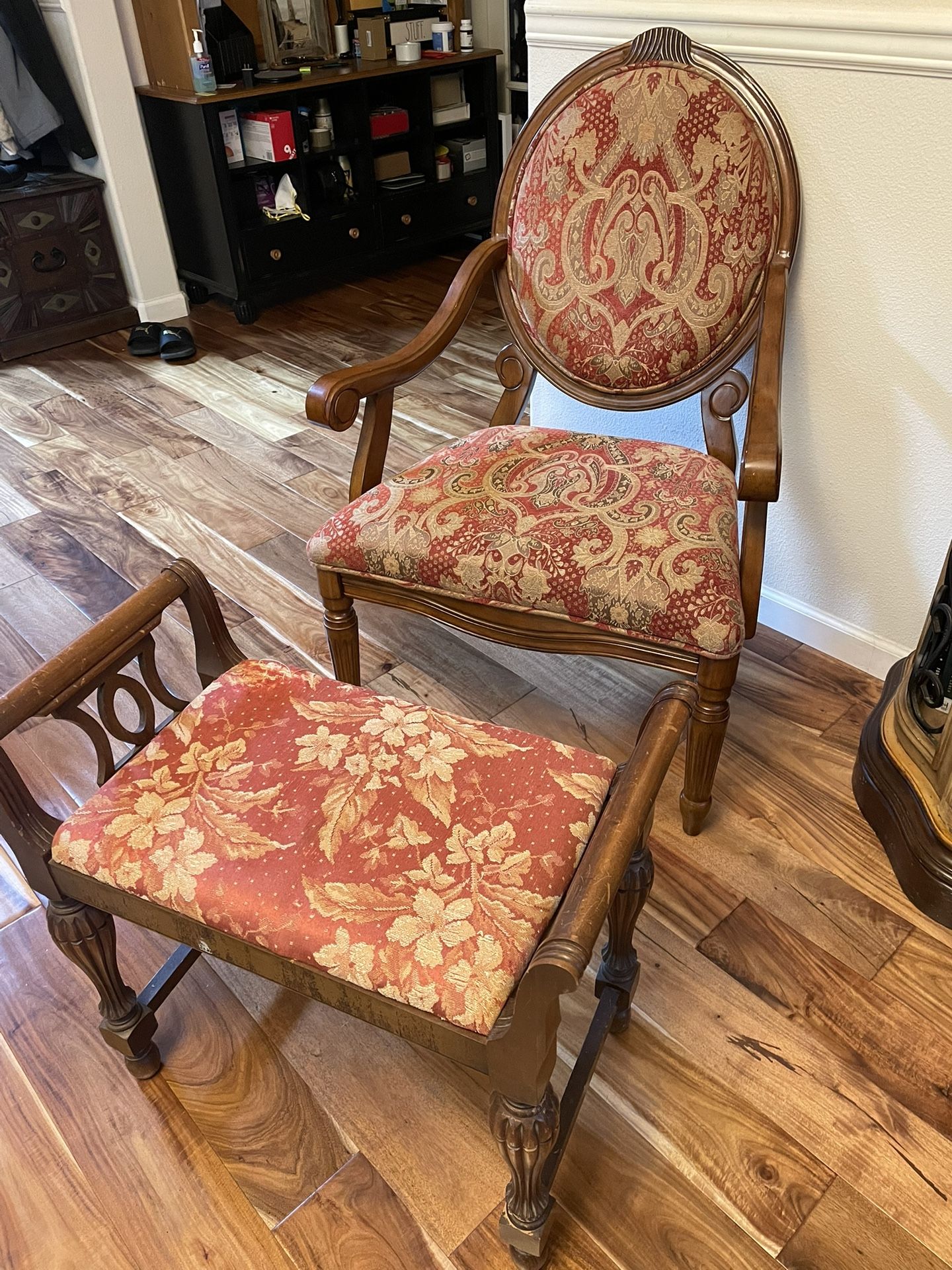 Victorian Accent Arm Chair- Custom Order With Ottoman Vanity Bench