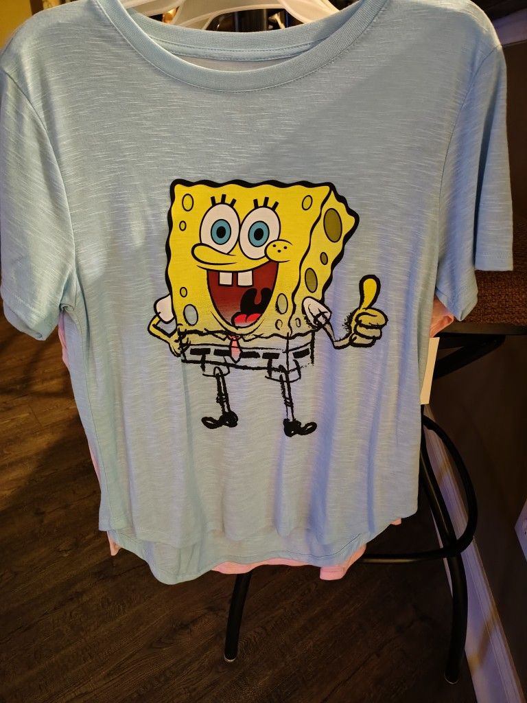 New 🔵 Blue SPONGE BOB T-SHIRT Size Large. Cash And PickUp Only