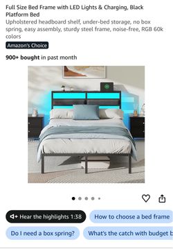 Full Size Platform Bed Frame with LED Lights
