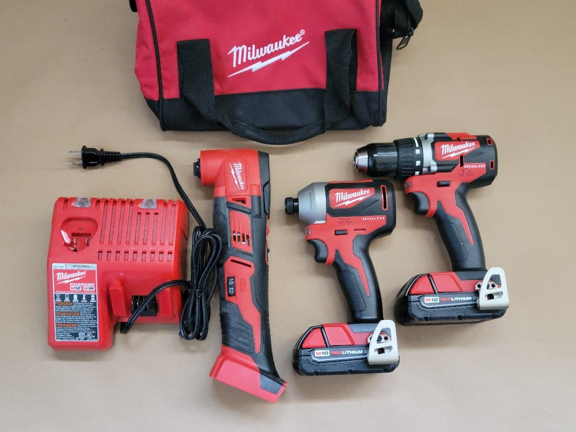 Milwaukee M18 Brushless Drill Driver Kit W/2 2.0 Batteries + Multi-Tool