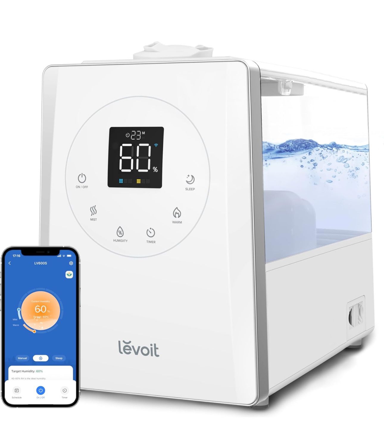 LEVOIT Smart Humidifiers for Bedroom Large Room, 6L Top Fill Warm and Cool Mist 