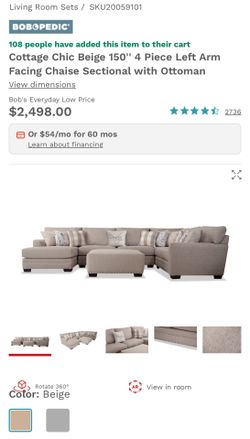 Pull Out Bed Cottage Chic Beige 150'' 4 Piece Left Arm Facing Chaise Sectional with Ottoman