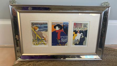 Beautiful Framed Henri de Toulouse-Lautrec 3-Panel Art Prints  19" x 11.75"