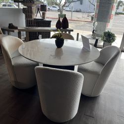 Grey/black Marble Round Dining Room Set