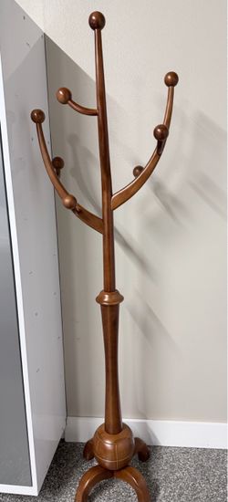Wooden Standing Coat Rack with Ball Hooks