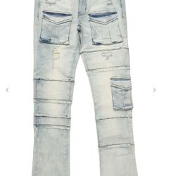 Rockstar Folant Light Blue Stacked Cargo Flare Jean