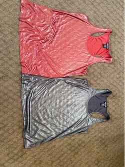 Vintage Wet Seal Y2K Liquid Metallic Race Back Club Tank Top Red Gray Silver L M