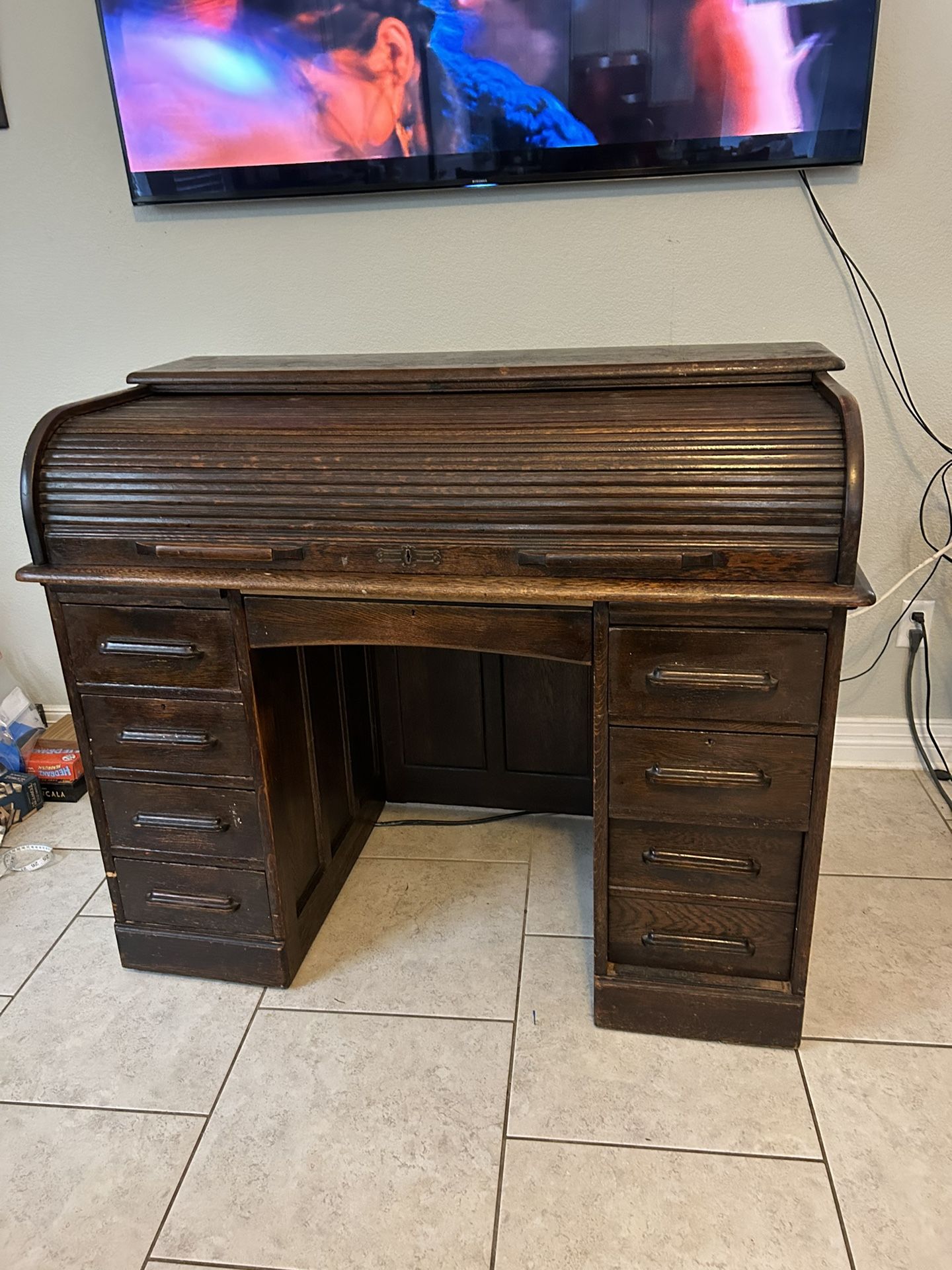 FREE: Antique Roll Top Red Oak Desk 