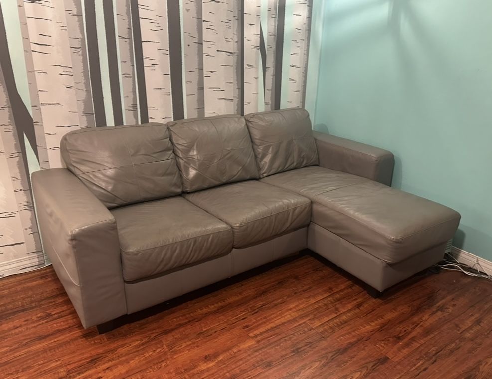 IKEA small Gray Leather Couch W/reversible Chaise