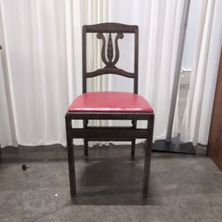 Traditional Dark Wood Side Chair with Red Upholstery