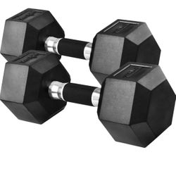 Pair Of 25 Pound Rubber, Hex, Rubber Grip Dumbbells