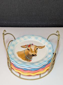 The Pioneer Woman Novelty 7-Inch Plates with Rack, 7-Piece Set